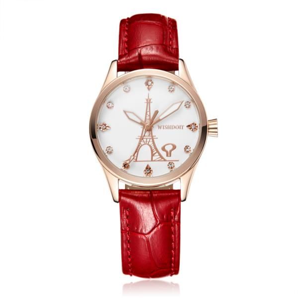 Wishdoit Wsd-005 Reloj De Cuarzo Para Mujer De Moda Números Romanos Reloj De Pulsera Con Torre De Hierro Y Flores