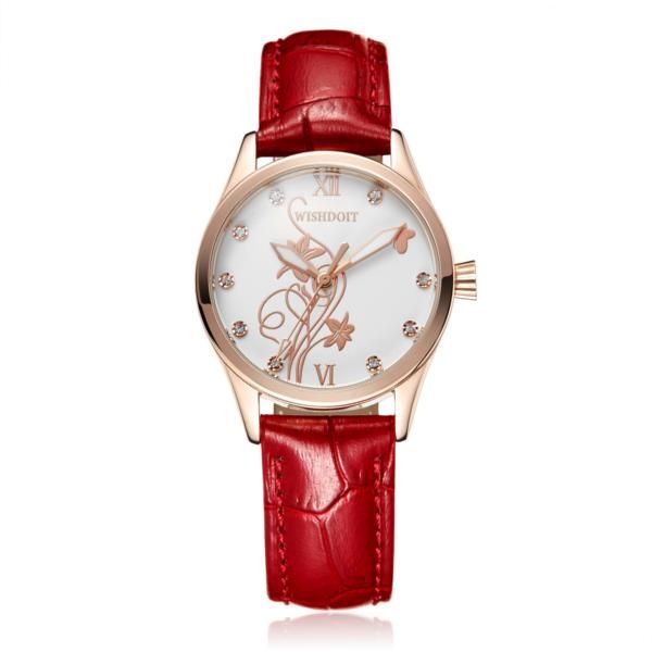 Wishdoit Wsd-005 Reloj De Cuarzo Para Mujer De Moda Números Romanos Reloj De Pulsera Con Torre De Hierro Y Flores