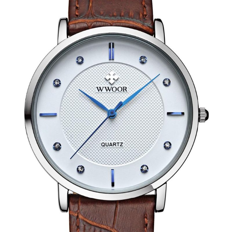 Wwoor 8011 Ultra Thin Casual Style Hombres Reloj De Pulsera Reloj De Cuero Banda Relojes De Cuarzo