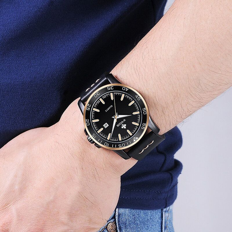 Wwoor 8834 Pantalla De Fecha Estilo Casual 5atm Reloj Impermeable Para Hombres Reloj De Cuarzo Con Banda De Cuero