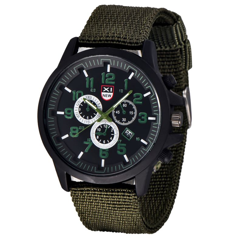 Xinew 2229d Militar Casual Hombres Nylon Banda De Lona Pantalla De Datos Impermeable Dial Grande Reloj De Cuarzo Deportivo