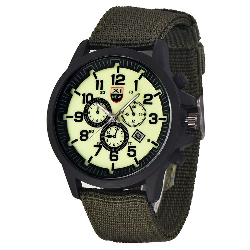 Xinew 2229d Militar Casual Hombres Nylon Banda De Lona Pantalla De Datos Impermeable Dial Grande Reloj De Cuarzo Deportivo