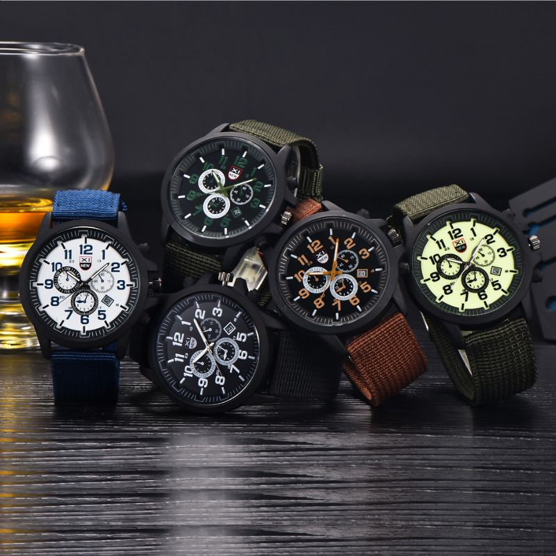 Xinew 2229d Militar Casual Hombres Nylon Banda De Lona Pantalla De Datos Impermeable Dial Grande Reloj De Cuarzo Deportivo