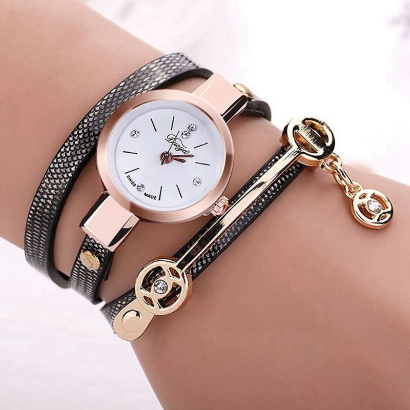 Xr1297 Moda Casual Ladies Diamand Pu Correa De Cuero Mujeres Pulsera Reloj Reloj De Cuarzo