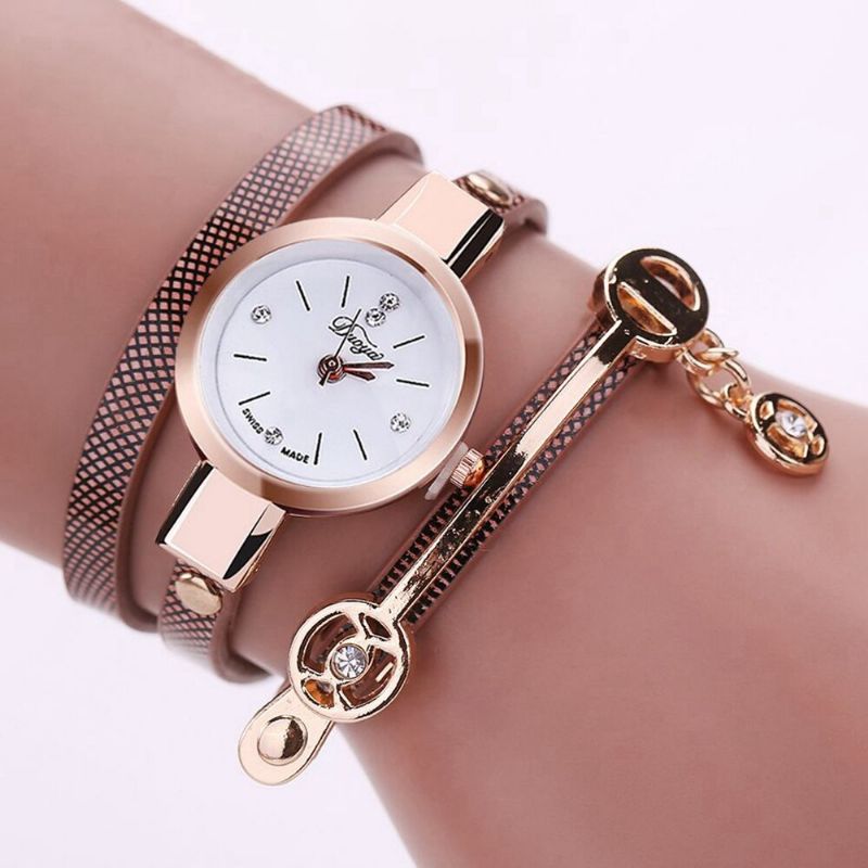 Xr1297 Moda Casual Ladies Diamand Pu Correa De Cuero Mujeres Pulsera Reloj Reloj De Cuarzo