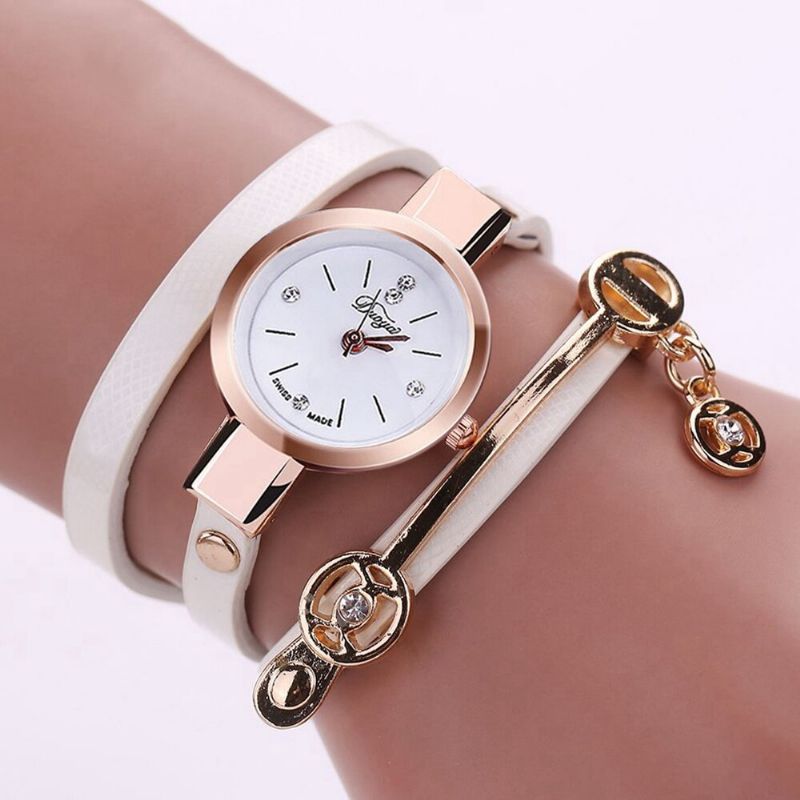 Xr1297 Moda Casual Ladies Diamand Pu Correa De Cuero Mujeres Pulsera Reloj Reloj De Cuarzo