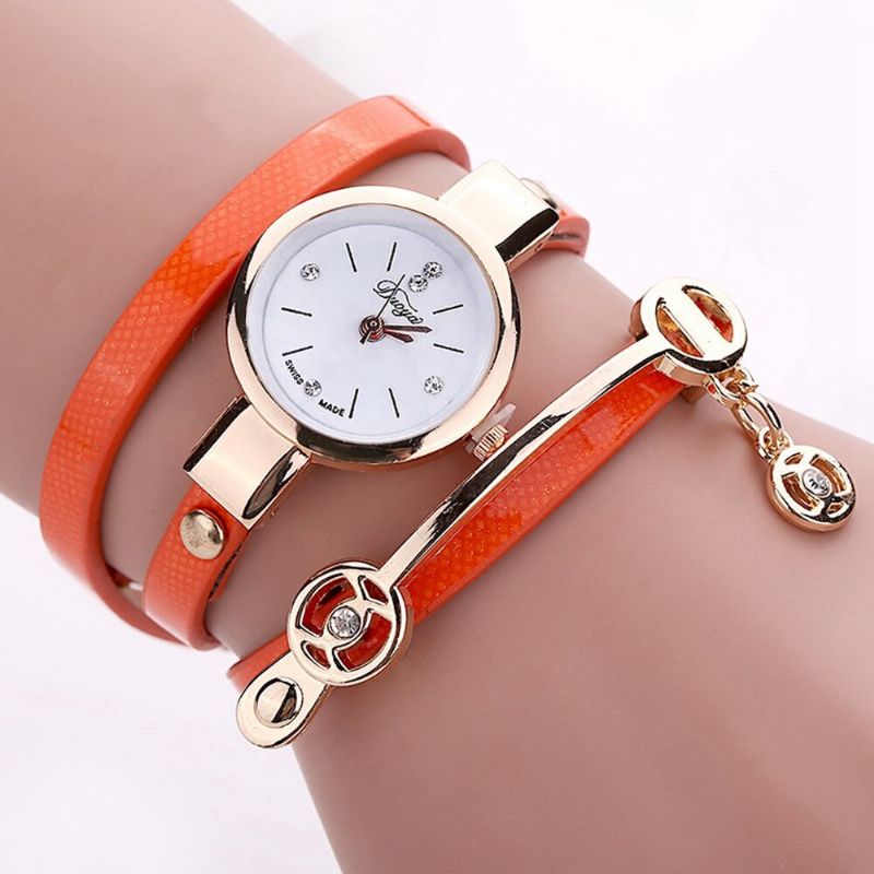 Xr1297 Moda Casual Ladies Diamand Pu Correa De Cuero Mujeres Pulsera Reloj Reloj De Cuarzo