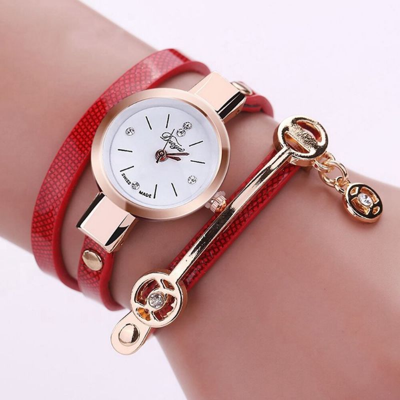 Xr1297 Moda Casual Ladies Diamand Pu Correa De Cuero Mujeres Pulsera Reloj Reloj De Cuarzo