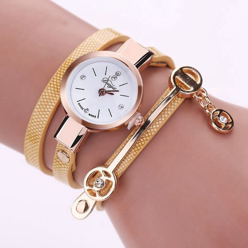 Xr1297 Moda Casual Ladies Diamand Pu Correa De Cuero Mujeres Pulsera Reloj Reloj De Cuarzo