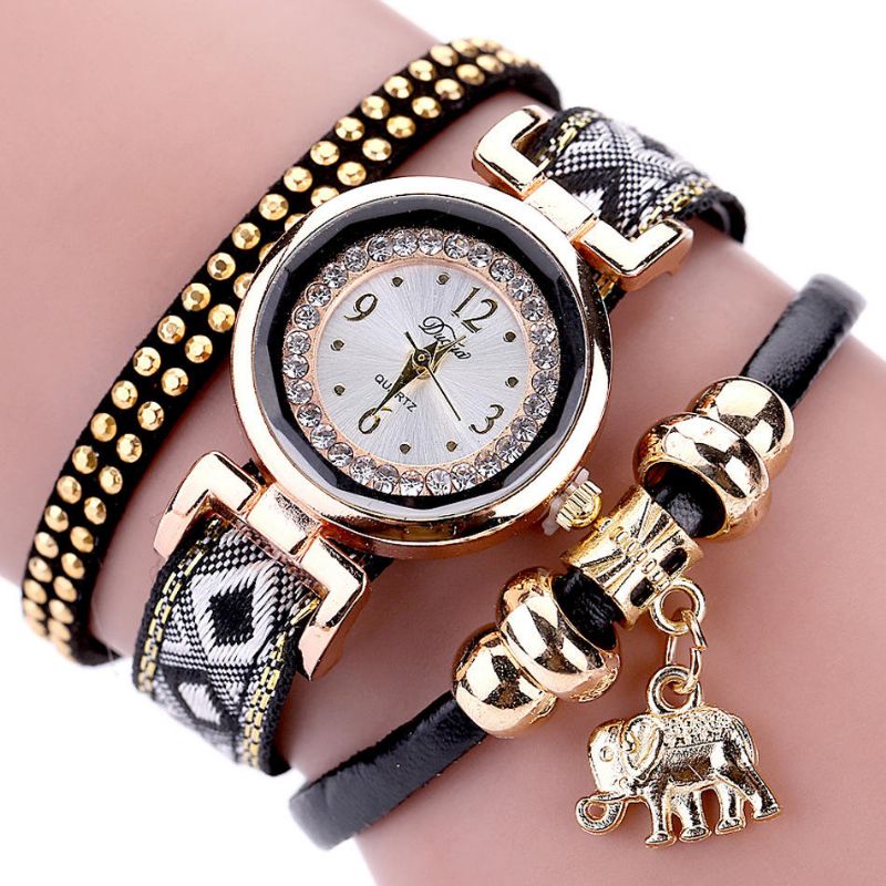 Xr1889 Reloj De Pulsera De Elefante Dorado De Moda Para Mujer Reloj Correa De Cuero Relojes De Cuarzo