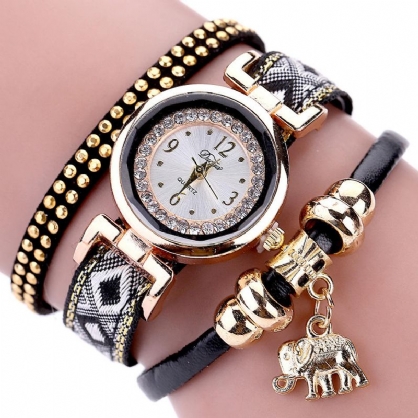 Xr1889 Reloj De Pulsera De Elefante Dorado De Moda Para Mujer Reloj Correa De Cuero Relojes De Cuarzo