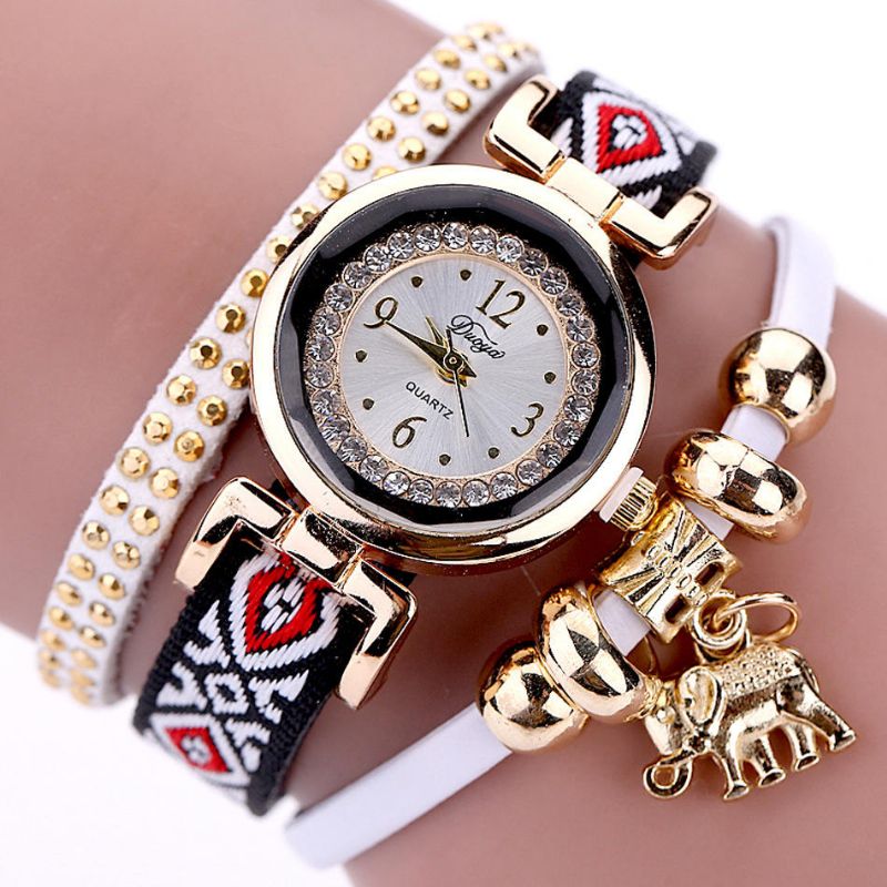 Xr1889 Reloj De Pulsera De Elefante Dorado De Moda Para Mujer Reloj Correa De Cuero Relojes De Cuarzo