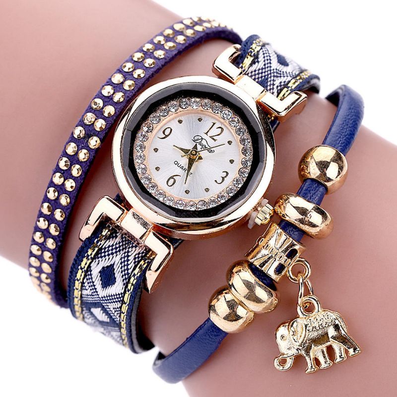 Xr1889 Reloj De Pulsera De Elefante Dorado De Moda Para Mujer Reloj Correa De Cuero Relojes De Cuarzo