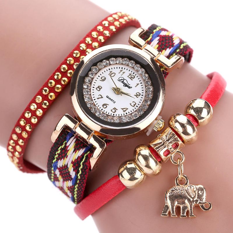 Xr1889 Reloj De Pulsera De Elefante Dorado De Moda Para Mujer Reloj Correa De Cuero Relojes De Cuarzo