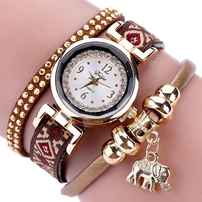 Xr1889 Reloj De Pulsera De Elefante Dorado De Moda Para Mujer Reloj Correa De Cuero Relojes De Cuarzo