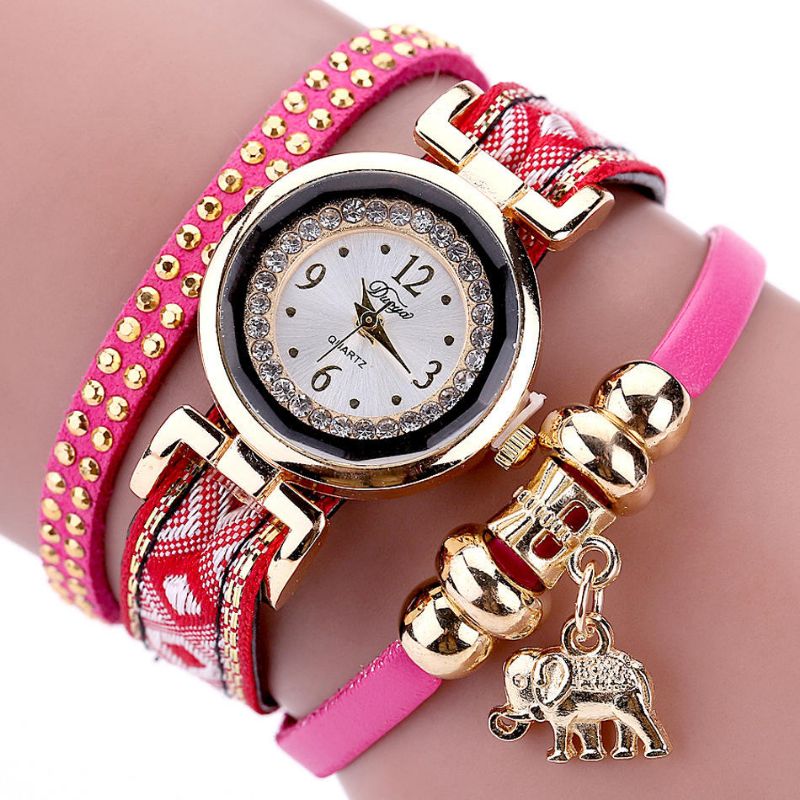 Xr1889 Reloj De Pulsera De Elefante Dorado De Moda Para Mujer Reloj Correa De Cuero Relojes De Cuarzo