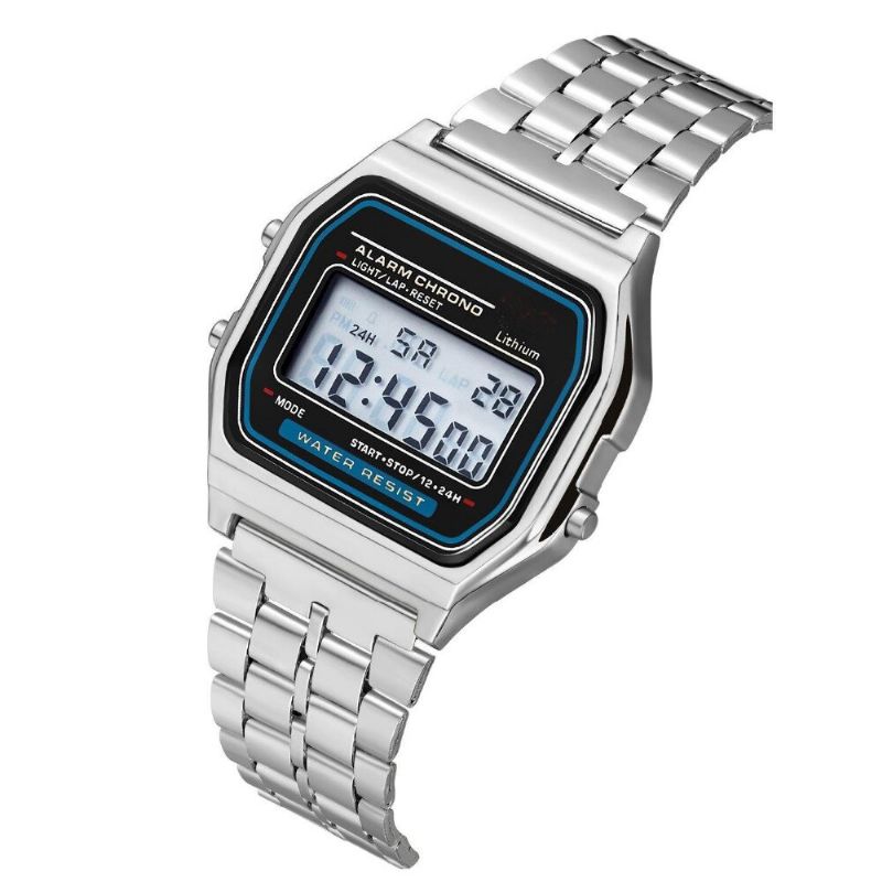 XSvo B03151 Moda Casual 12 24 Horas Pantalla Led Cuenta Atrás Cronómetro Correa De Acero Reloj Digital Impermeable Para Mujer