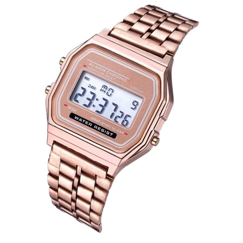 XSvo B03151 Moda Casual 12 24 Horas Pantalla Led Cuenta Atrás Cronómetro Correa De Acero Reloj Digital Impermeable Para Mujer