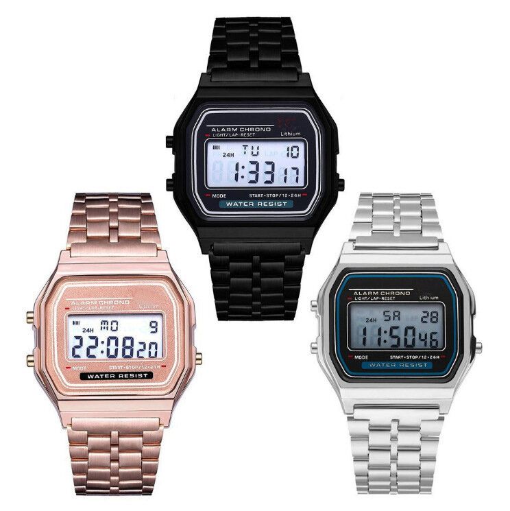 XSvo B03151 Moda Casual 12 24 Horas Pantalla Led Cuenta Atrás Cronómetro Correa De Acero Reloj Digital Impermeable Para Mujer