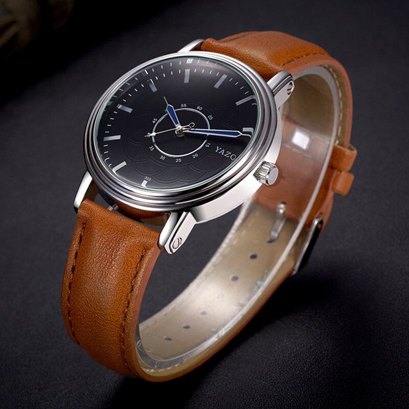 Yazole 305 Reloj De Cuarzo Con Banda De Cuero Estilo Ocio Reloj De Pulsera Ultra Delgado Para Hombres