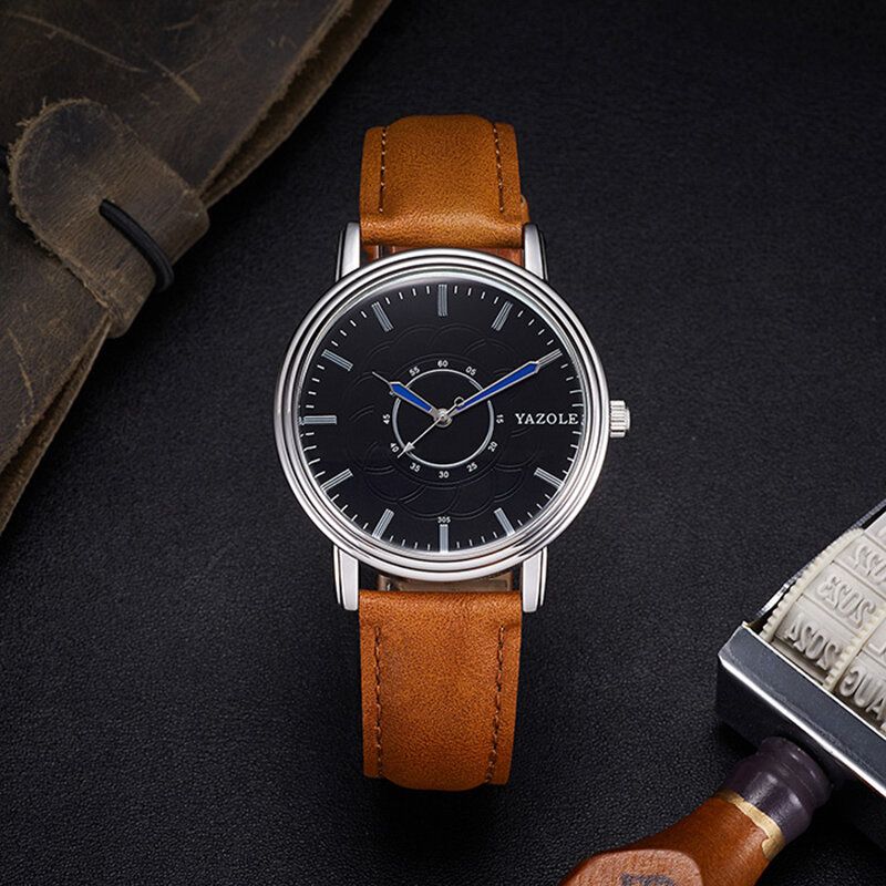 Yazole 305 Reloj De Cuarzo Con Banda De Cuero Estilo Ocio Reloj De Pulsera Ultra Delgado Para Hombres