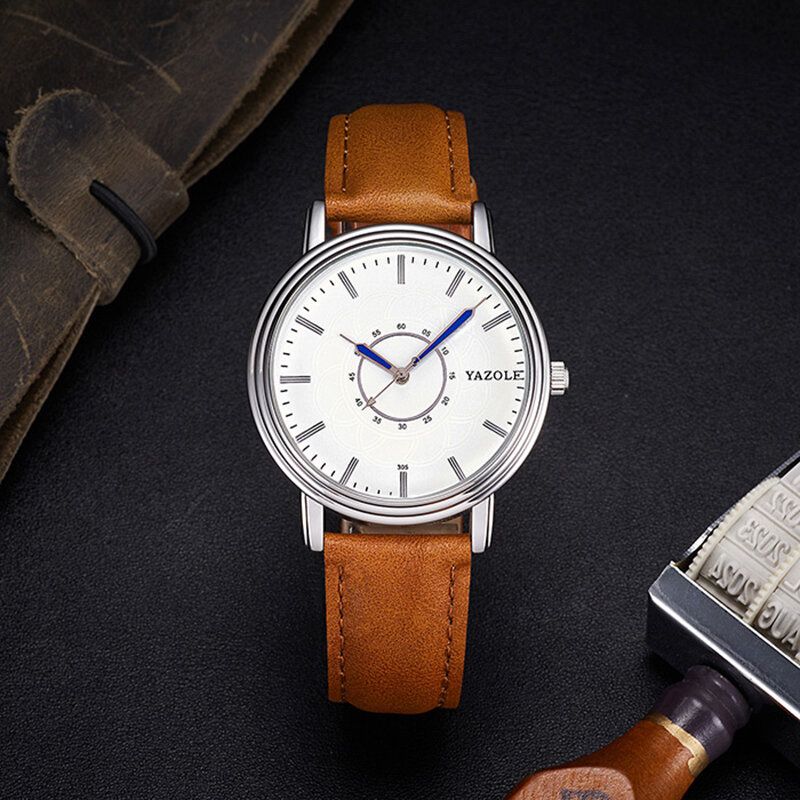 Yazole 305 Reloj De Cuarzo Con Banda De Cuero Estilo Ocio Reloj De Pulsera Ultra Delgado Para Hombres