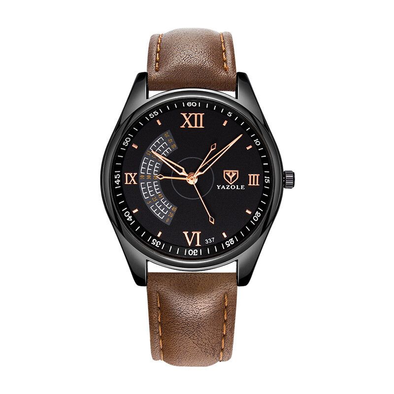 Yazole 337 Business Casual Big Roman Numeral Dial Pu Correa De Cuero 3atm Reloj De Cuarzo Impermeable Para Hombres