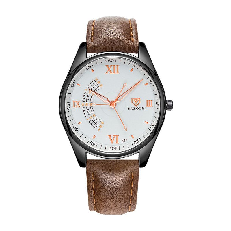 Yazole 337 Business Casual Big Roman Numeral Dial Pu Correa De Cuero 3atm Reloj De Cuarzo Impermeable Para Hombres