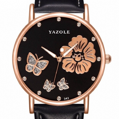 Yazole 343 Crystal Elegant Design Reloj De Pulsera Para Mujer Reloj De Cuarzo Con Banda De Cuero