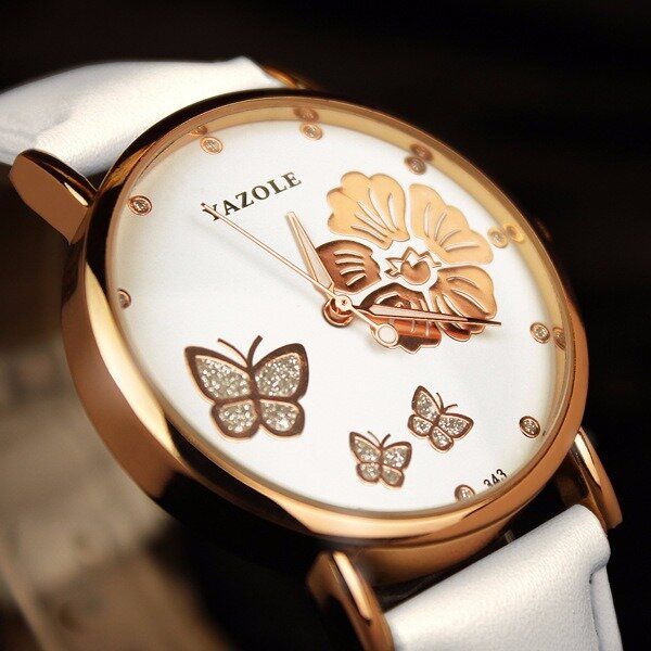 Yazole 343 Crystal Elegant Design Reloj De Pulsera Para Mujer Reloj De Cuarzo Con Banda De Cuero