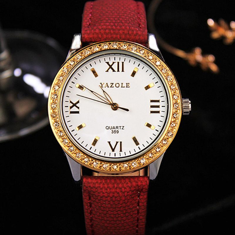 Yazole 359 Reloj De Cuarzo Para Mujer De Moda Reloj De Cuero Genuino De Lujo De Cristal Retro Dorado Reloj De Mujer