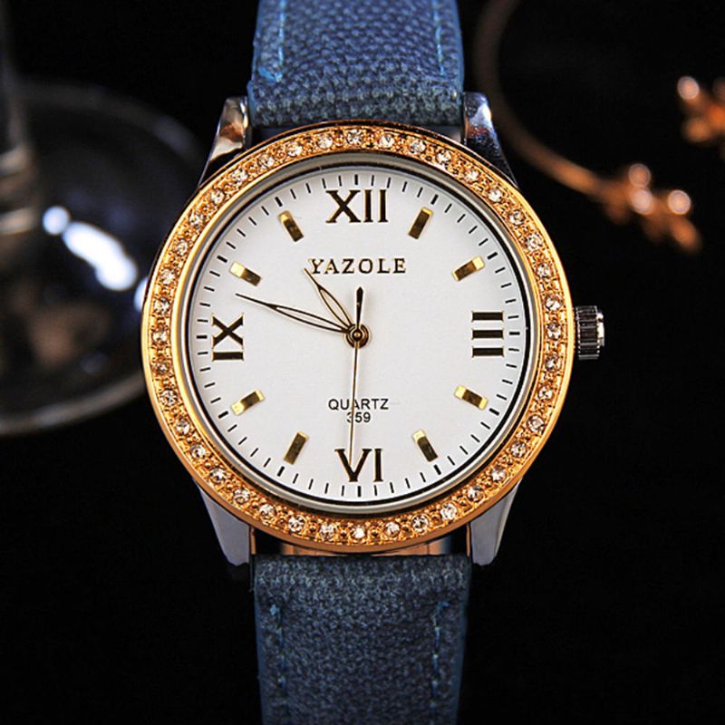 Yazole 359 Reloj De Cuarzo Para Mujer De Moda Reloj De Cuero Genuino De Lujo De Cristal Retro Dorado Reloj De Mujer