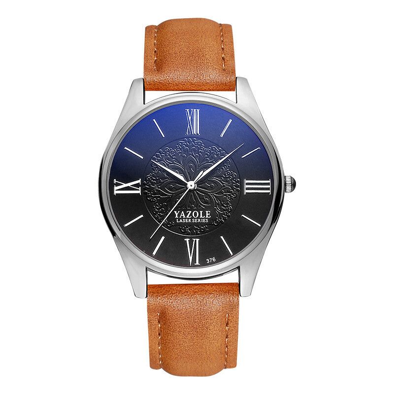 Yazole 376 Reloj De Cuarzo Con Correa De Cuero Y Esfera Simple De Moda Para Hombre