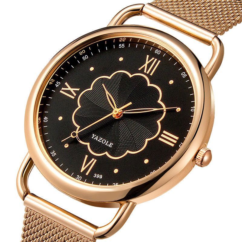 Yazole 399 Caja De Oro Rosa Reloj De Pulsera Para Mujer Reloj De Cuarzo De Estilo Casual De Acero Completo