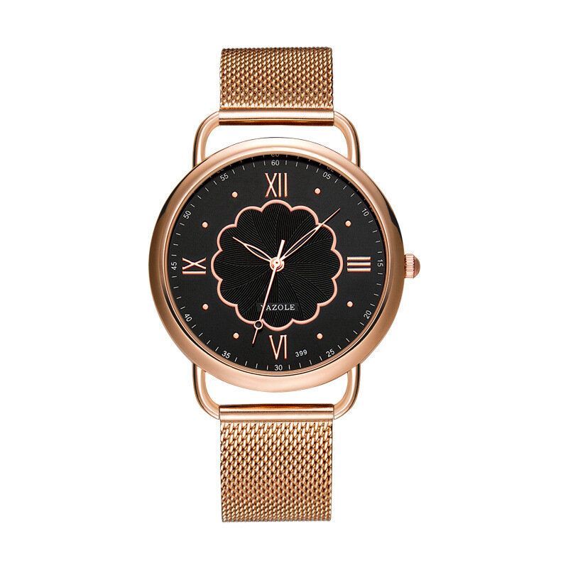 Yazole 399 Caja De Oro Rosa Reloj De Pulsera Para Mujer Reloj De Cuarzo De Estilo Casual De Acero Completo