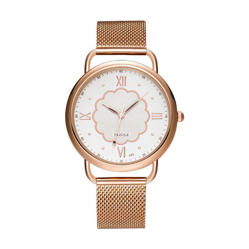 Yazole 399 Caja De Oro Rosa Reloj De Pulsera Para Mujer Reloj De Cuarzo De Estilo Casual De Acero Completo