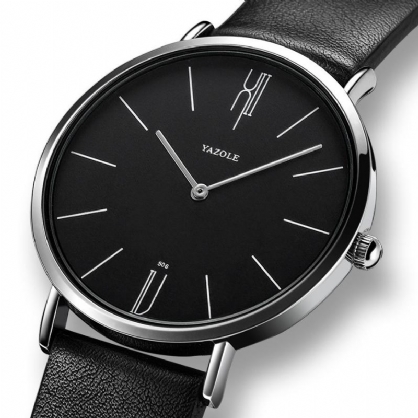 Yazole 506 Moda Hombre Dial Simple Correa De Cuero Vida Impermeable Estilo Elegante Reloj De Cuarzo