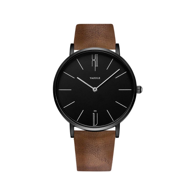 Yazole 506 Moda Hombre Dial Simple Correa De Cuero Vida Impermeable Estilo Elegante Reloj De Cuarzo