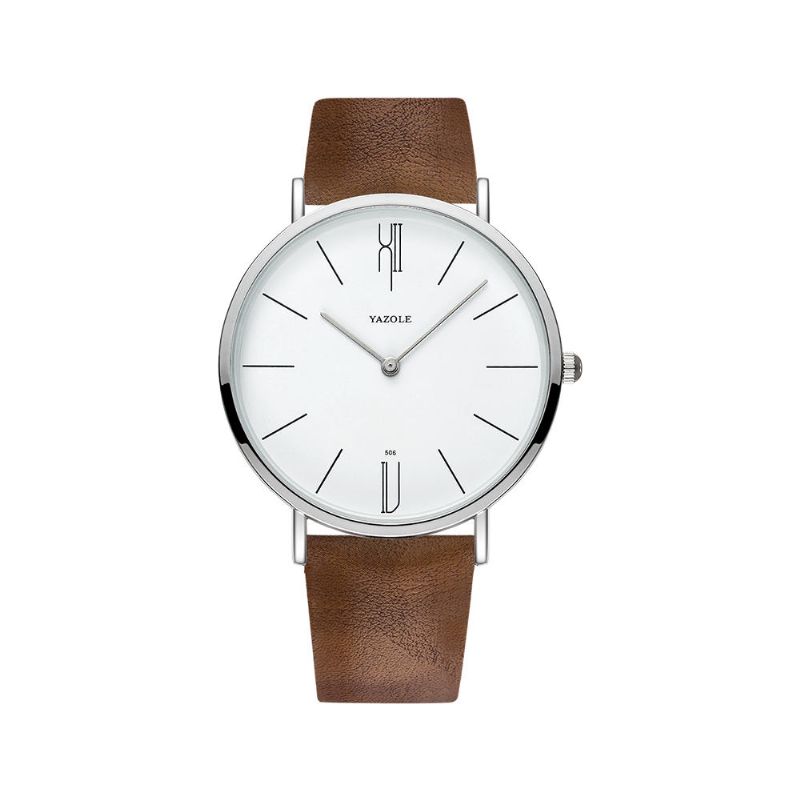 Yazole 506 Moda Hombre Dial Simple Correa De Cuero Vida Impermeable Estilo Elegante Reloj De Cuarzo