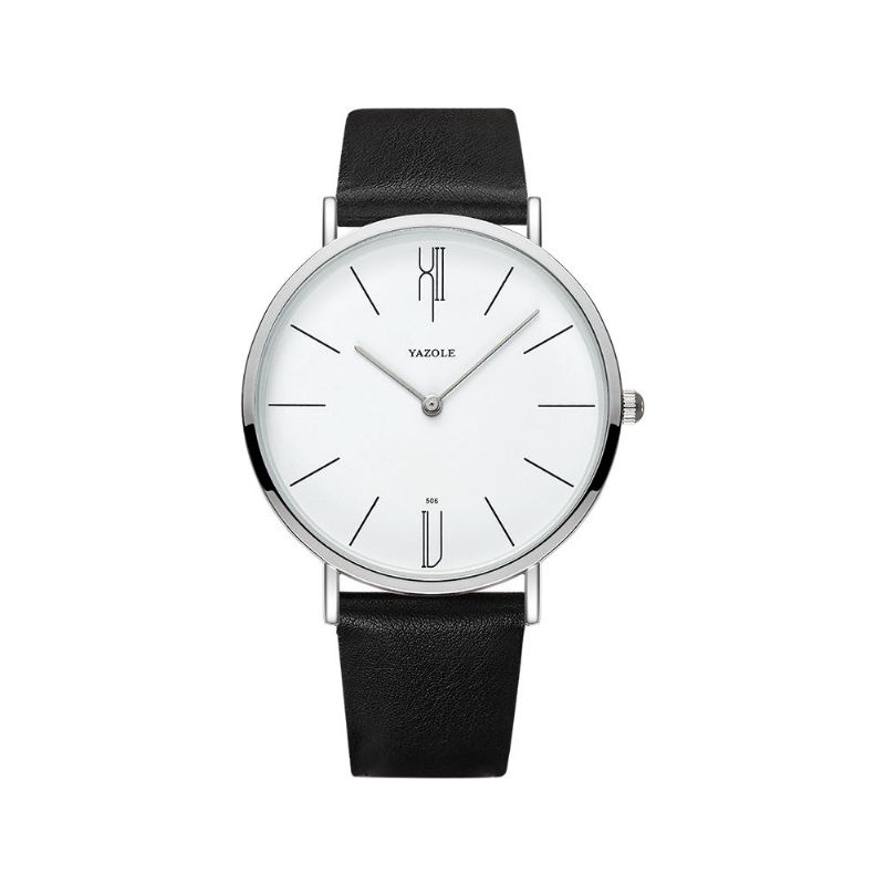 Yazole 506 Moda Hombre Dial Simple Correa De Cuero Vida Impermeable Estilo Elegante Reloj De Cuarzo