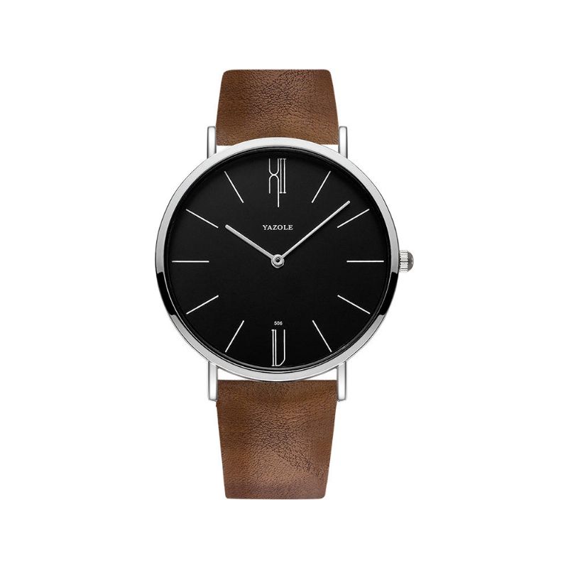 Yazole 506 Moda Hombre Dial Simple Correa De Cuero Vida Impermeable Estilo Elegante Reloj De Cuarzo