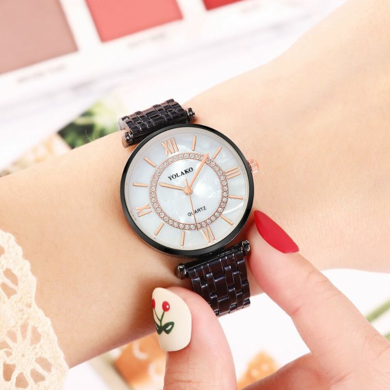 Yolakd A0707 Estilo Casual Ultra Delgado Reloj De Pulsera De Aleación Completa Para Mujer Reloj De Cuarzo Con Esfera De Concha