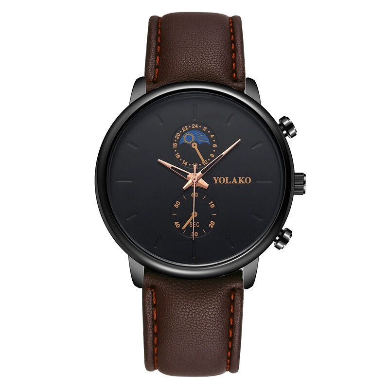 Yolako A0540 Masculino Estilo De Moda Reloj De Cuarzo Con Correa De Cuero Impermeable Para Hombres