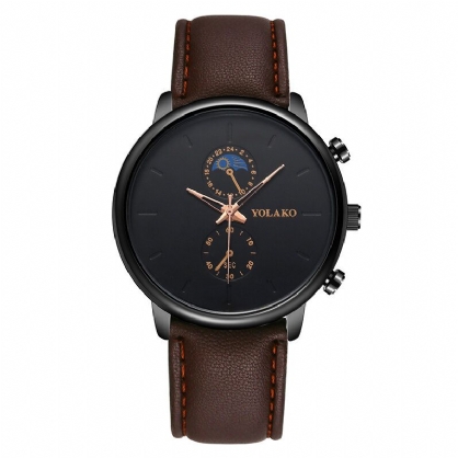 Yolako A0540 Masculino Estilo De Moda Reloj De Cuarzo Con Correa De Cuero Impermeable Para Hombres