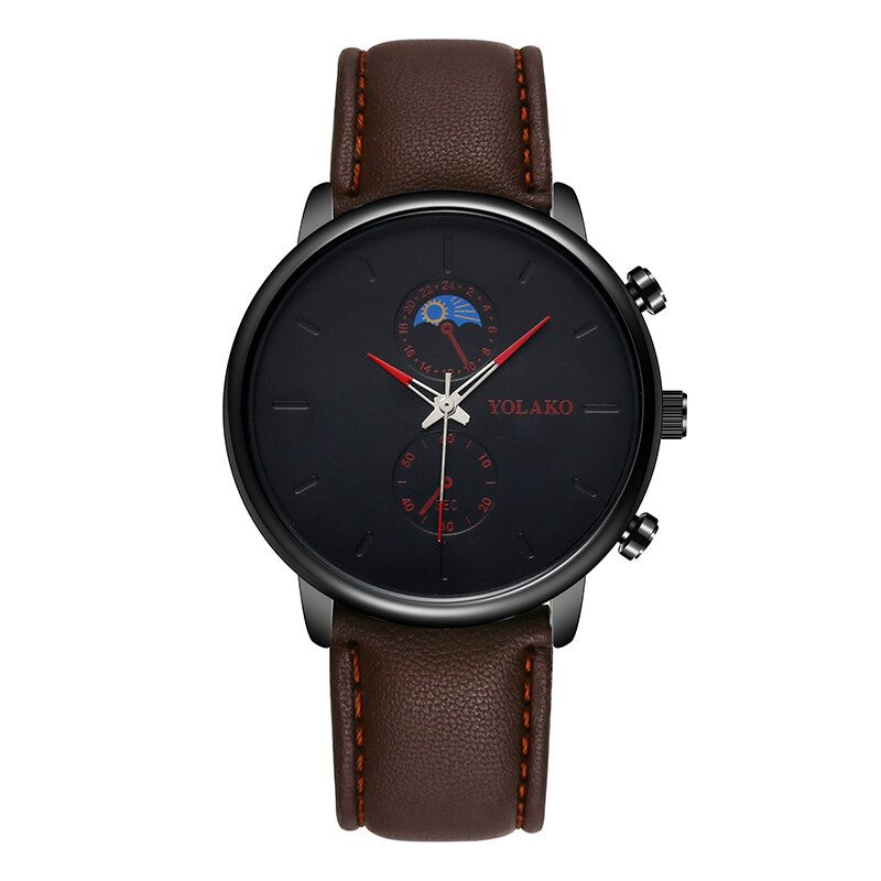 Yolako A0540 Masculino Estilo De Moda Reloj De Cuarzo Con Correa De Cuero Impermeable Para Hombres