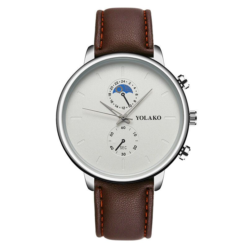 Yolako A0540 Masculino Estilo De Moda Reloj De Cuarzo Con Correa De Cuero Impermeable Para Hombres