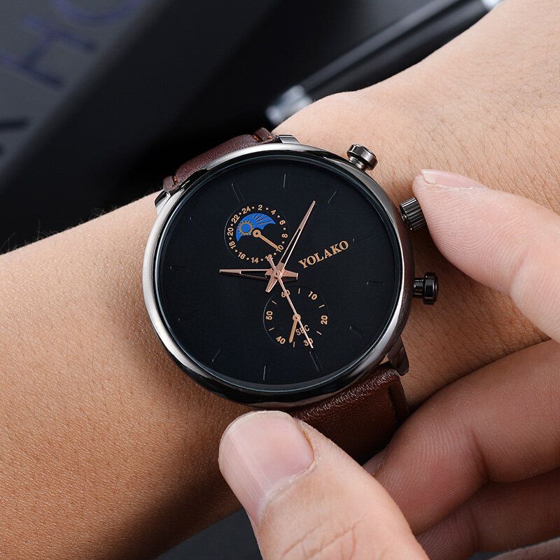 Yolako A0540 Masculino Estilo De Moda Reloj De Cuarzo Con Correa De Cuero Impermeable Para Hombres