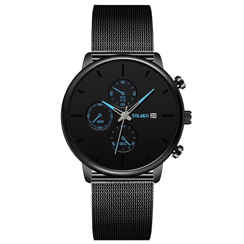 Yolako A0543 Masculino Fashion Luminous Calendar Hombres Reloj De Cuarzo Con Correa De Acero Inoxidable