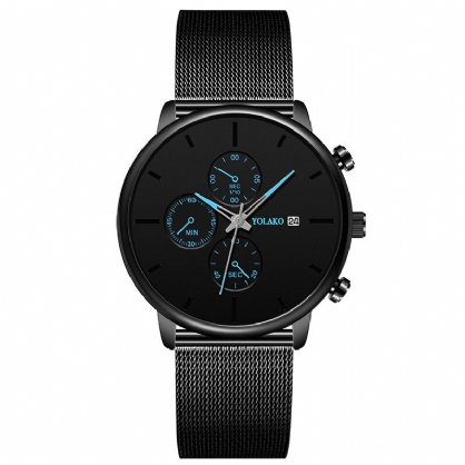 Yolako A0543 Masculino Fashion Luminous Calendar Hombres Reloj De Cuarzo Con Correa De Acero Inoxidable