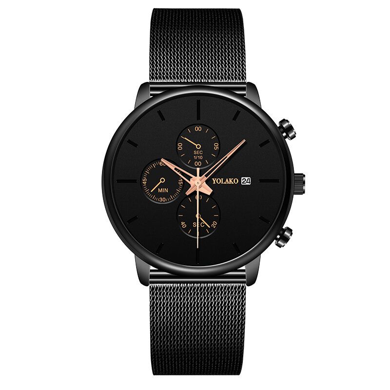 Yolako A0543 Masculino Fashion Luminous Calendar Hombres Reloj De Cuarzo Con Correa De Acero Inoxidable